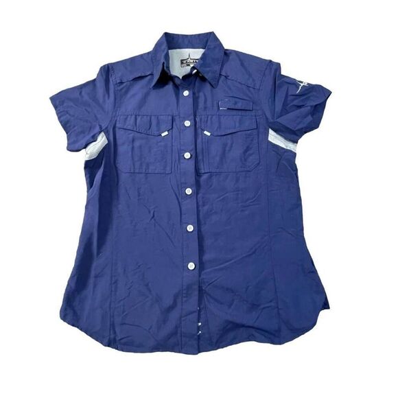 Habit Shirt Womens Navy Blue Button Up Fishing Short Sleeve Small - Picture 1 of 7